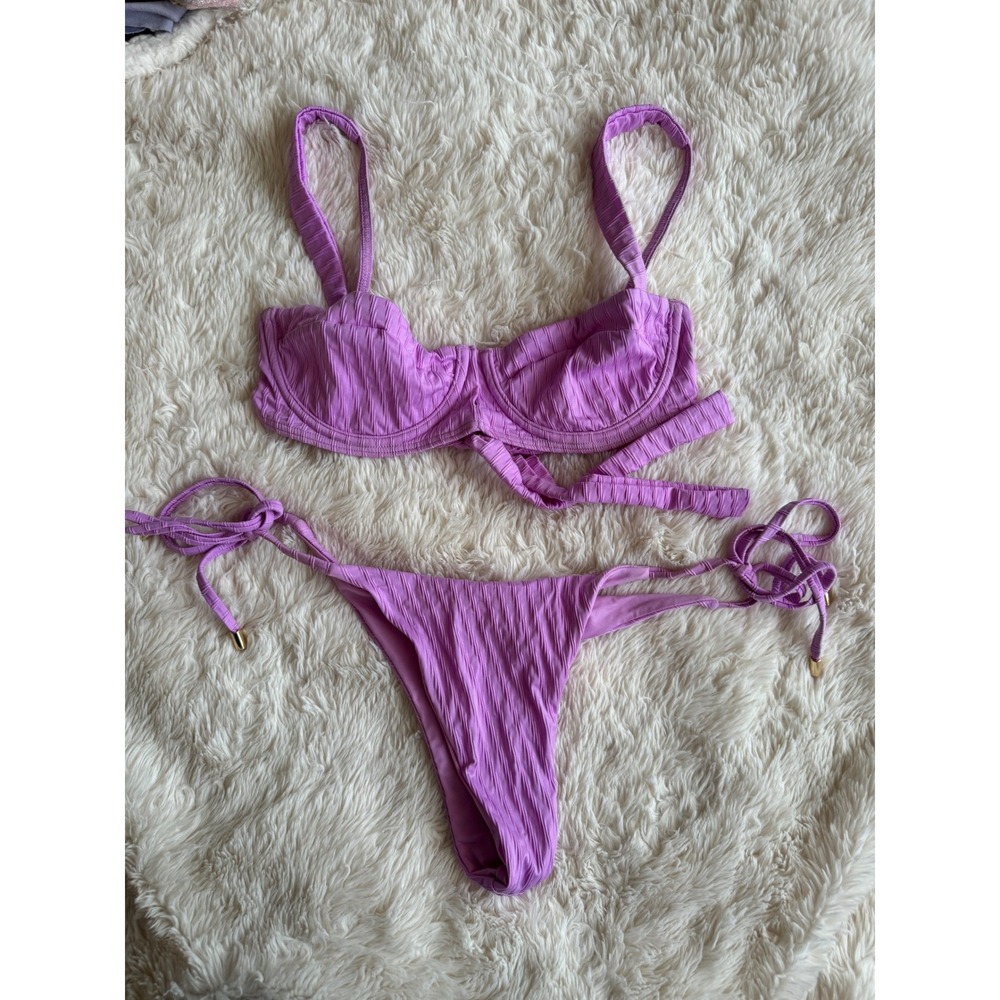Monday Swimwear Women's Purple Lavender Ribbed Bikini Set Size S